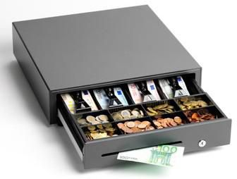Star Micronics CB-2002 Charcoal Grey Cash Drawer,  4 flat note sections, 8 coin slots and cheque/large slot