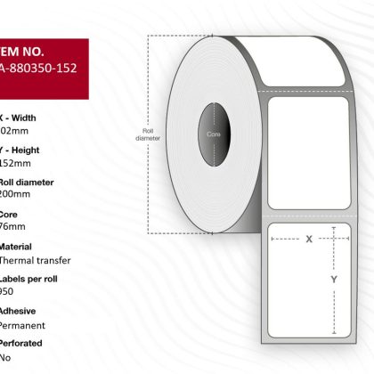 Capture Capture Label 102 x 152mm, Core 76mm, Thermal Transfer, Polyester, Permanent, No perforation, 950 labels per roll, 4 rolls per box